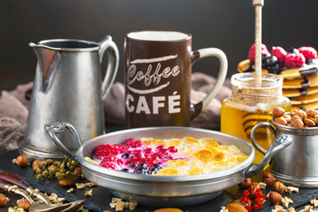 Healthy breakfast on an old background