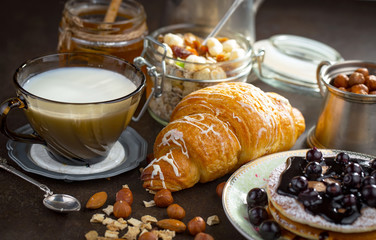 Healthy breakfast on an old background