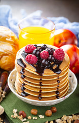 Healthy breakfast on an old background. The concept of tasty and healthy food.