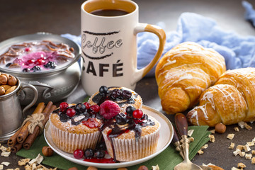 Healthy breakfast on an old background