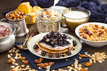 Healthy breakfast on an old background