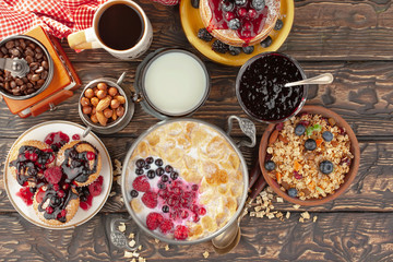 Healthy breakfast on an old background