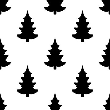 Seamless vector. New Year wallpaper. Fir-tree background. Christmas tree motif. Pines pattern. Holidays ornament. Winter pine trees image. Xmas illustration. Floral backdrop. Textile print design.