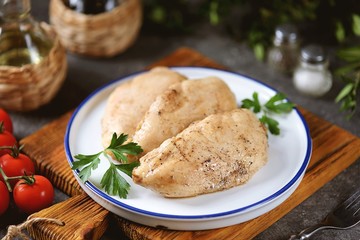 Oven baked chicken breasts. Healthly food.