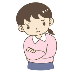 腕を組んで考え事をする女の子