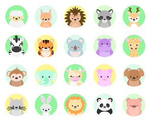 Schattige gekleurde dieren Vector Illustratie Icon Set geïsoleerd op een witte achtergrond.