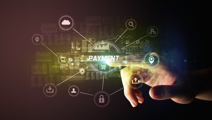 Hand touching PAYMENT inscription, Cybersecurity concept