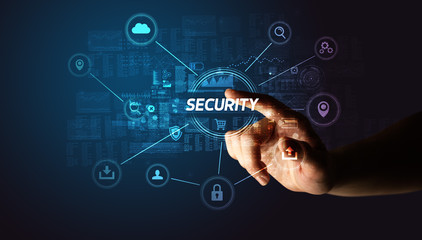 Hand touching SECURITY inscription, Cybersecurity concept © ra2 studio