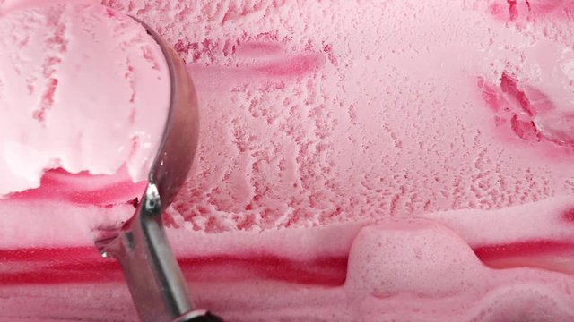 Scooping ice cream Strawberry Top view.