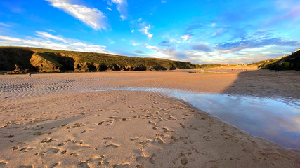 August evening sunset on an empty North Cornwall beach.