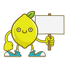 kawaii smiling lemon fruit with sneakers cartoon