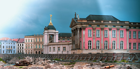 Landtag (Parliament) of Brandenburg in Potsdam with construction site in foreground, Germany.