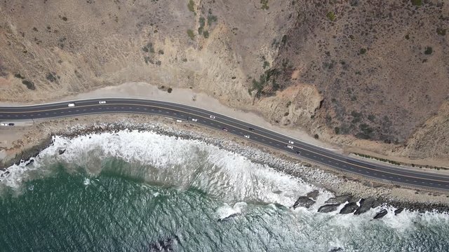 Birdseye View Aerial Footage over California Coast. Drone 4k aerial footage.