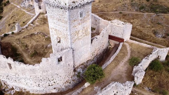 Aerial view of medieval castle in Ucero, Soria, Castilla y Leon, Spain. High quality 4k footage