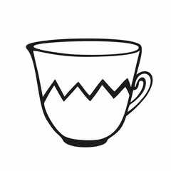 Tea Cup on a white background isolated. Vector contour illustration of Doodle mugs for the tea ceremony. Logo design element for a cafe, bar, restaurant, or tableware store.