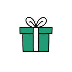 gift box doodle icon, vector color line illustration