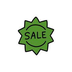 sale badge doodle icon, vector color illustration