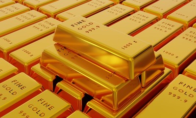 Stack of gold bars 1000 grams ,3d rendering.	