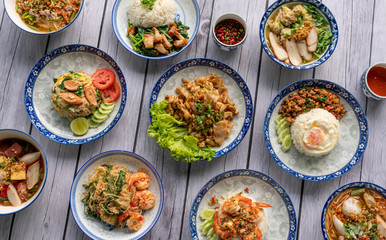 Thai Food Mixes of Noodles and Fried Rice 