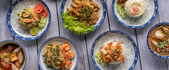 Thai Food Mixes of Noodles and Fried Rice 