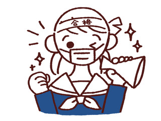 鉢巻を頭にまく笑顔で応援する女の子 マスク姿