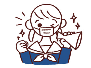 笑顔で応援する女の子 マスク姿