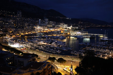 Night panorama of Monaco city view and harbour 