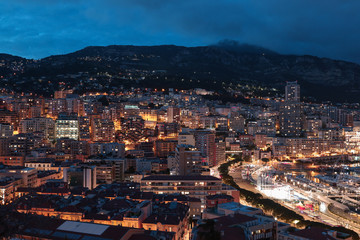 Obraz premium Night panorama of Monaco city view and harbour 