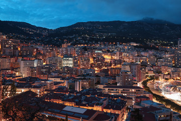 Night panorama of Monaco city view and harbour 