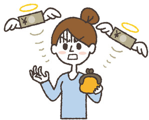 無駄遣いをしてしまった女性のイラスト