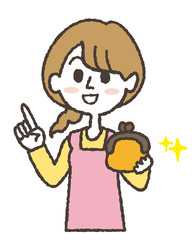 節約する賢い主婦のイラスト
