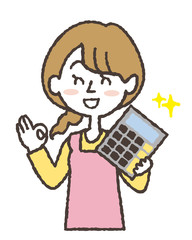 家計を上手にやりくりする主婦のイラスト