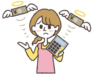 家計のやりくりに失敗する主婦のイラスト