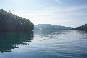 A calm lake in the morning in Japan, Nagano, Aoki lake