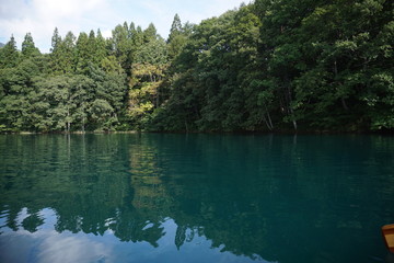 A calm lake in the morning in Japan, Nagano, Aoki lake