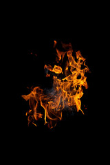 Fire flames on black background, isolated