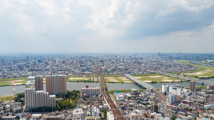 Fototapeta na wymiar 千葉県市川から見た東京葛飾区、墨田区方面の景色