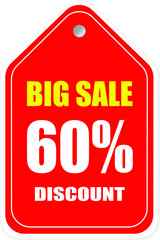 Sale tag, discount 60% off, isolated sticker, banner design template, vector illustration