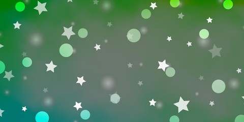 Light Green vector template with circles, stars. Abstract illustration with colorful spots, stars. Texture for window blinds, curtains.