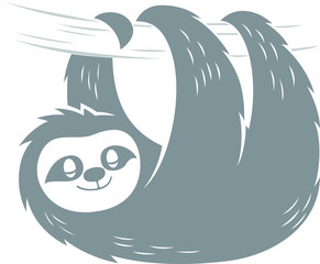 Simple cute sloth sleeping while hanging on the branch