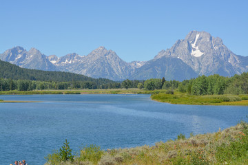 Beautiful Jackson Lake below the Teton Mountains in the Grand Teton National Park, Wyoming