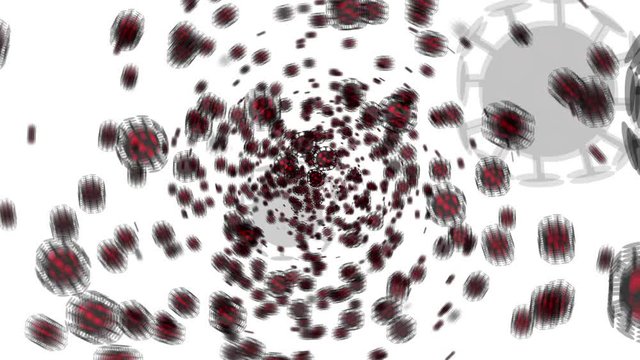 Corona virus particles explosion on white background, Covid 19, 2d animation
