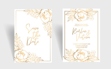 Wedding invitation template with roses and leaves. Vector illustration