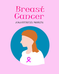 woman with chest health concept on the pink background,silhouette of Young woman with cancer in headscarf ,