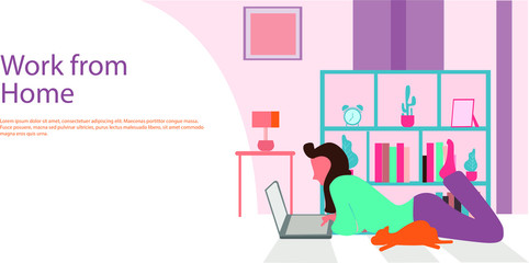 Landing page woman work from home with flat illustration style