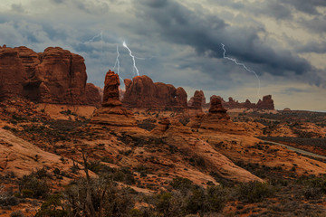 Arches National Park in a Lightning Storm 