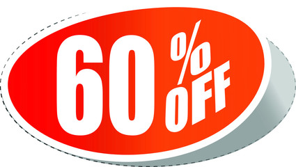 Sale tag, discount 60% off, isolated sticker, banner design template, vector illustration