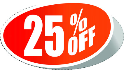 Sale tag, discount 25% off, isolated sticker, banner design template, vector illustration