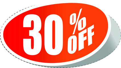 Sale tag, discount 30% off, isolated sticker, banner design template, vector illustration