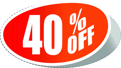 Sale tag, discount 40% off, isolated sticker, banner design template, vector illustration